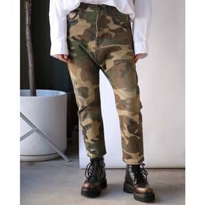 R13 Denim Jeans Tailored Drop Crotch Beige Camo Mid Rise Cropped Pants Size 24